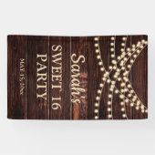 Rustikale Stallenholz-String-Lights Sweet 16 Name Banner (Horizontal)