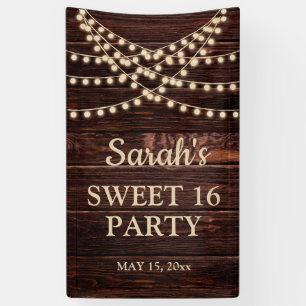 Rustikale Stallenholz-String-Lights Sweet 16 Name  Banner