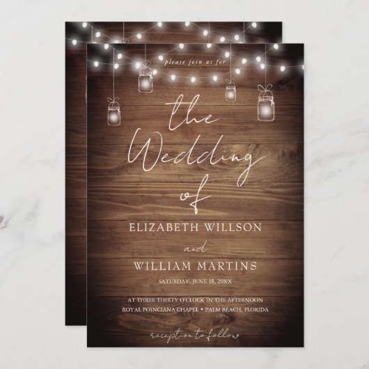 Rustikale Stallenholzsäge leuchten alle in einer H Einladung (Vorne/Hinten)