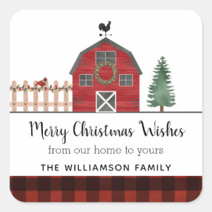 Rustikale Stallfarm Frohe Weihnachtsnachtsnachtsna Quadratischer Aufkleber