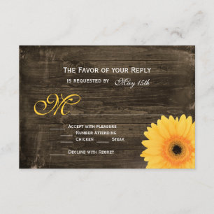 Rustikale Stallholz-Gelb-Daisy-Hochzeitskarten RSVP Karte
