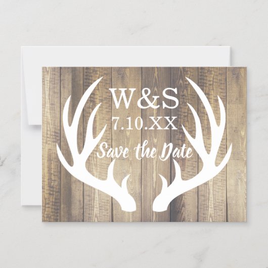 Rustikale Stallholz-Planks Weiße Hirschantler Magneteinladung (Vorderseite)