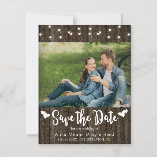 Rustikale Stallholz-String-Leuchten Fotokarte (Vorderseite)