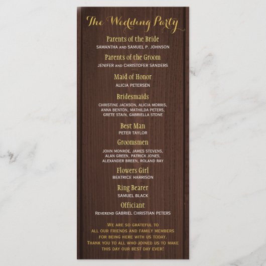 Rustikale Stallsonnenblumen Hochzeitsprogramm Programm (Rückseite)