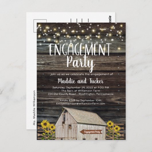 Rustikale Stallsonnenblütenleuchten-Partei Postkarte (Vorne/Hinten)