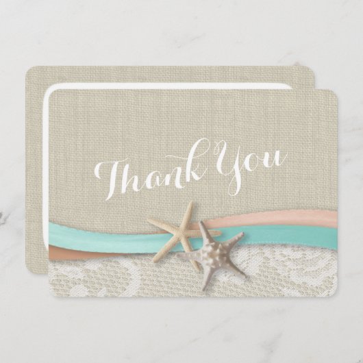 Rustikale Starfish and Ribbon Flat Card Vielen Dan Dankeskarte (Vorne/Hinten)