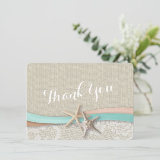 Rustikale Starfish and Ribbon Flat Card Vielen Dan Dankeskarte (Stehend Vorderseite)