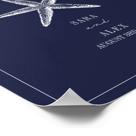 Rustikale Starfish Dark Blue Beach Hochzeit Willko Poster (Ecke)