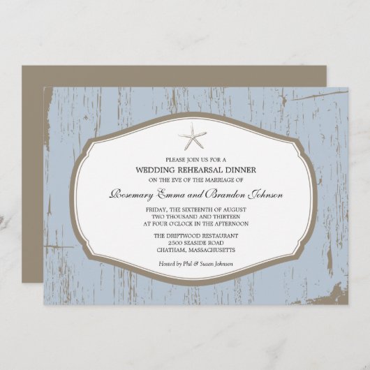 Rustikale Starfish Probe Abendessen Einladung (Vorne/Hinten)