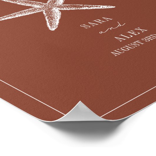 Rustikale Starfish Terracotta Beach Hochzeit Willk Poster (Ecke)
