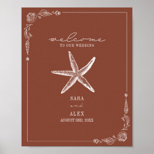 Rustikale Starfish Terracotta Beach Hochzeit Willk Poster