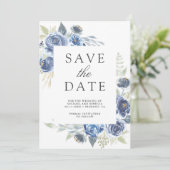 Rustikale staubblaue Blumen-Foto-Collage-Hochzeit Save The Date (Stehend Vorderseite)