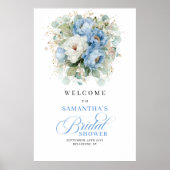 Rustikale staubblaue Blumen Hochzeitsdusche Willko Poster (Vorne)