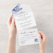 rustikale staubblaue Rosen und andere Blumen All In One Einladung (Abreißen)