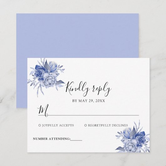 rustikale staubblaue Rosen und andere Blumen RSVP Karte (Vorne/Hinten)