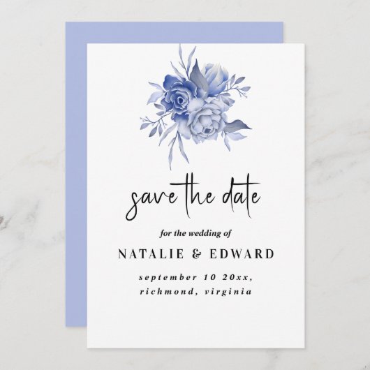 rustikale staubblaue Rosen und andere Blumen Save The Date (Vorne/Hinten)
