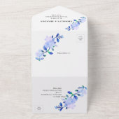 rustikale staubblaue Wasserfarben-Blume & Blätter All In One Einladung (Außenbereich)