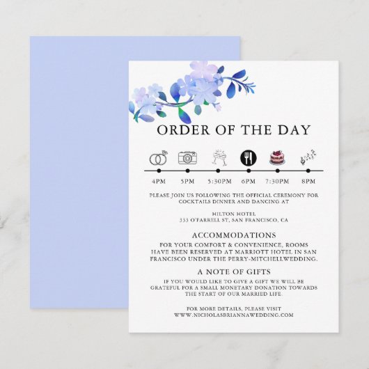 rustikale staubblaue Wasserfarben-Blume & Blätter Begleitkarte (Vorne/Hinten)