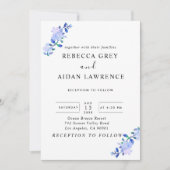 rustikale staubblaue Wasserfarben-Blume & Blätter Einladung (Vorderseite)