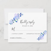 rustikale staubblaue Wasserfarben-Blume & Blätter RSVP Karte (Vorderseite)