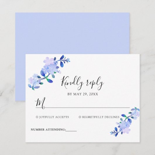 rustikale staubblaue Wasserfarben-Blume & Blätter RSVP Karte (Vorne/Hinten)