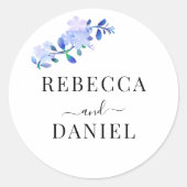 rustikale staubblaue Wasserfarben-Blume & Blätter Runder Aufkleber (Vorderseite)