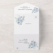 rustikale staubblaue Wasserfarben Blumen & Blätter All In One Einladung (Außenbereich)