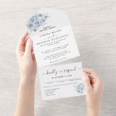 rustikale staubblaue Wasserfarben Blumen & Blätter All In One Einladung (Abreißen)
