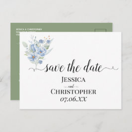 rustikale staubblaue Wasserfarben Blumen & Blätter Ankündigungspostkarte