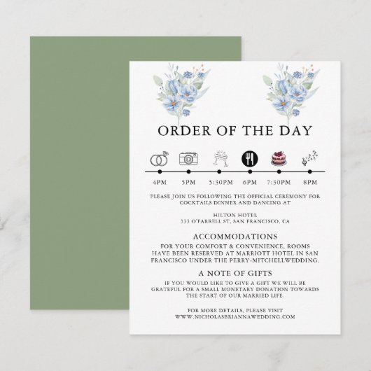 rustikale staubblaue Wasserfarben Blumen & Blätter Begleitkarte (Vorne/Hinten)