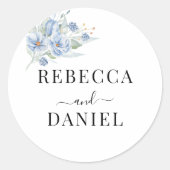 Rustikale staubblaue Wasserfarben Blumen & Blätter Runder Aufkleber (Vorderseite)
