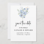 rustikale staubblaue Wasserfarben Blumen & Blätter Save The Date (Vorderseite)