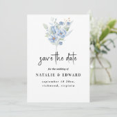 rustikale staubblaue Wasserfarben Blumen & Blätter Save The Date (Stehend Vorderseite)