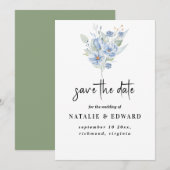 rustikale staubblaue Wasserfarben Blumen & Blätter Save The Date (Vorne/Hinten)