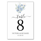 rustikale staubblaue Wasserfarben Blumen & Blätter Tischnummer (Rückseite)