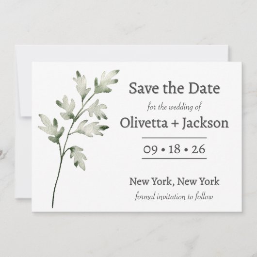 Rustikale staubblaue Wildblume Save The Date (Vorderseite)