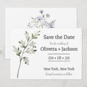 Rustikale staubblaue Wildblume Save The Date (Vorne/Hinten)