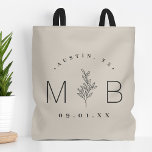 Rustikale Stechblüte | Hellbeige Tasche<br><div class="desc">Individuell bedruckte Totbeutel sorgen für eine angenehme und funktionelle Gastgeschenk Hochzeit. Ihre Gäste werden Liebe haben! Personalisieren Sie die Vorlage mit den Namen der Braut und des Bräutigams oder Monogramminitialen. Fügen Sie Ihren Hochzeitstag, die Stadt, den Staat oder den Veranstaltungsnamen oder einen anderen benutzerdefinierten Text hinzu. Dieses moderne rustikale Logo-Design...</div>