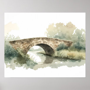 Rustikale Steinbrücke Aquarell Landschaften Kunst Poster