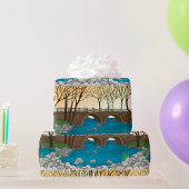 Rustikale Steinbrücke über die Naturlandschaft des Geschenkpapier