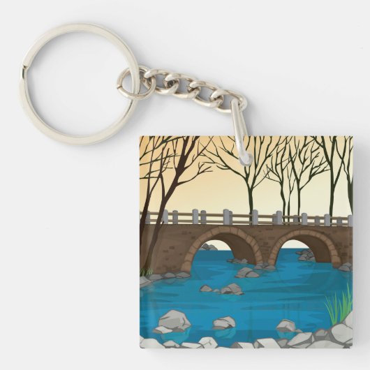 Rustikale Steinbrücke über die Naturlandschaft des Schlüsselanhänger (Vorderseite)