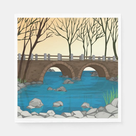 Rustikale Steinbrücke über die Naturlandschaft des Serviette (Vorderseite)