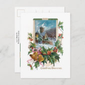 Rustikale Steinkirche im Winter mit Holly Postkarte (Vorne/Hinten)