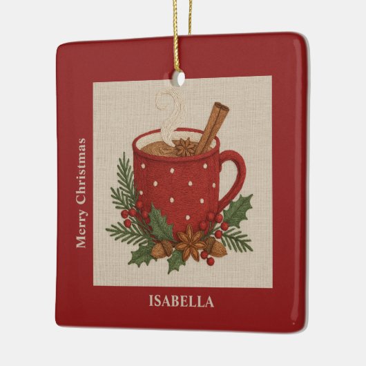 Rustikale Stickerei Weihnachtskakao mit Cinnamon Keramikornament (Links)