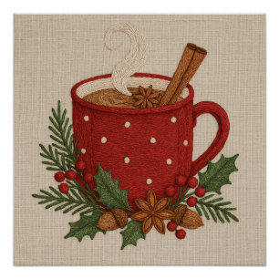 Rustikale Stickerei Weihnachtskakao mit Cinnamon Poster