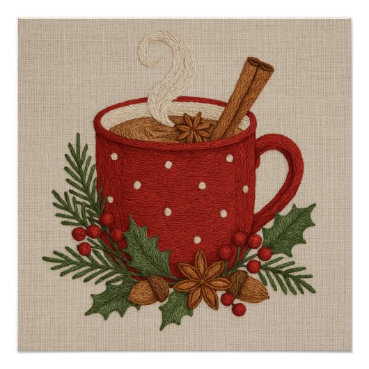 Rustikale Stickerei Weihnachtskakao mit Cinnamon Poster (Vorderseite)