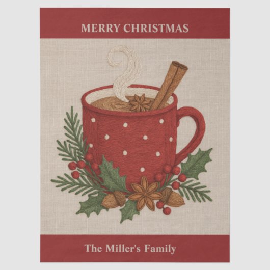 Rustikale Stickerei Weihnachtskakao mit Cinnamon Seidenpapier (Vorderseite)