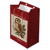 Rustikale Stickerei Weihnachtsschale mit Holly Mittlere Geschenktüte (Vorderseite Schrägansicht)