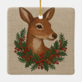 Rustikale Stickereien Grüntöne Weihnachten Keramikornament (Rückseite)