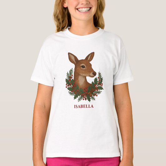 Rustikale Stickereien Grüntöne Weihnachten T-Shirt (Vorderseite)